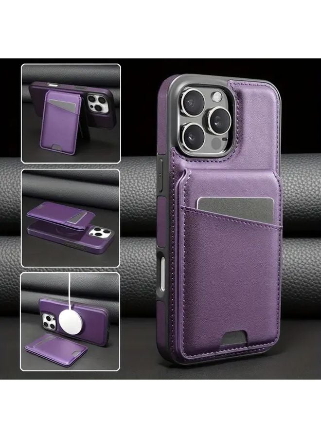 Blue Magnetic Wireless Charging Flip Case with Card Holder for iPhone 12 - Image 5